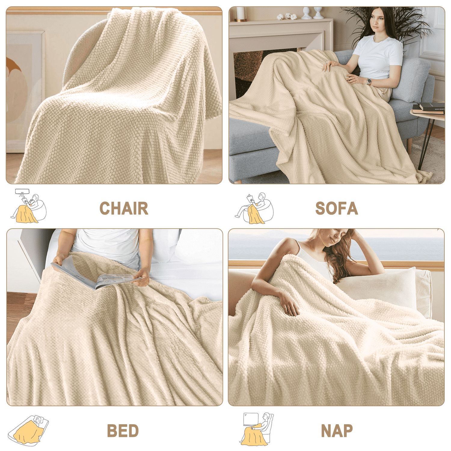 Super Soft Flannel Ultra Soft Throw Blanket, Warm Cozy Blankets for Couch Bed Chair, Breathable and Lightweight Blankets for All Seasons... - Luxury Knitted Decorative Throw Blanket with Fringes Detail