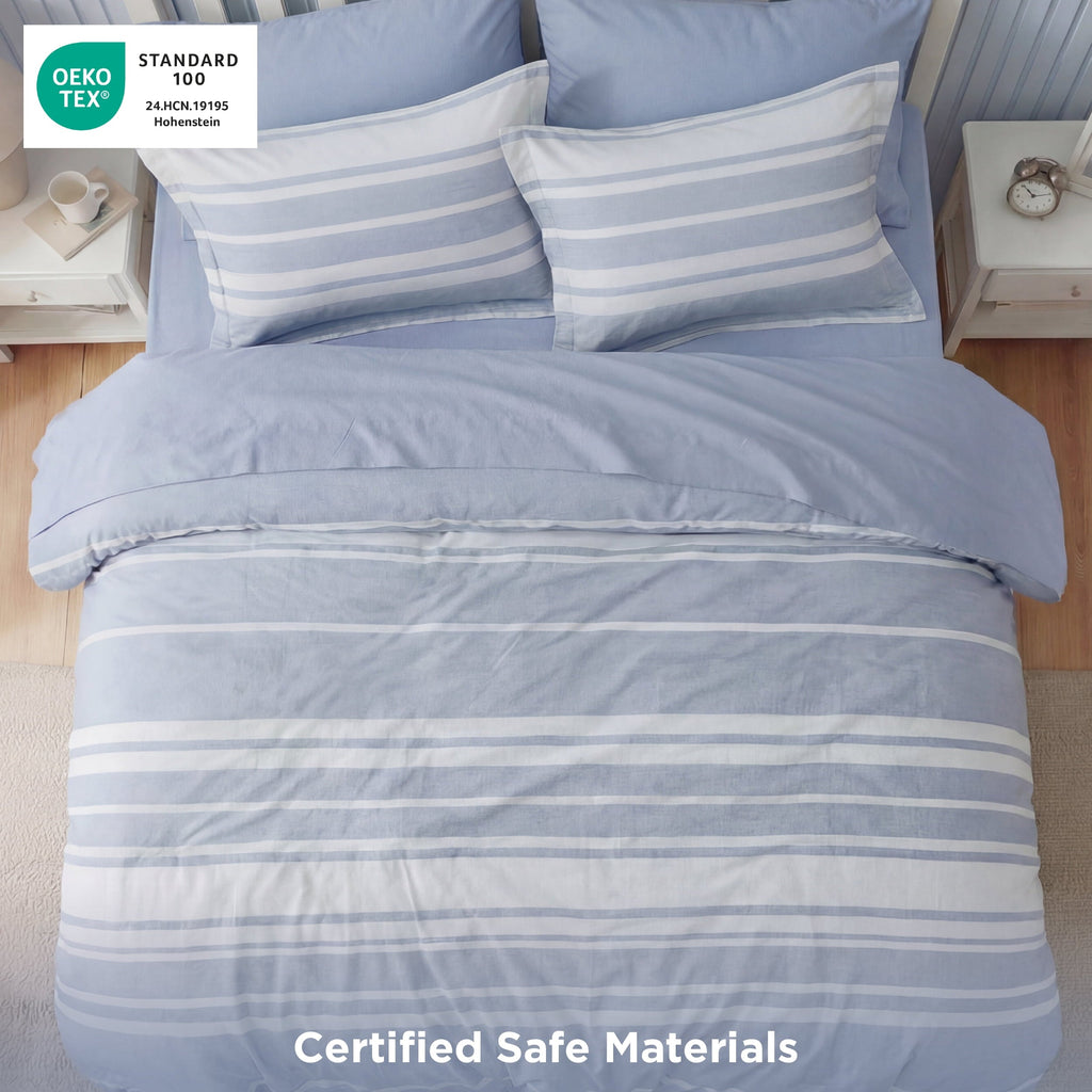 Heavyweight Warmth Queen Comforter Set Blue, Bed in a Bag Queen Size Bedding 7-Pieces, Striped Bedding Set for All Seasons - All-Season Down Alternative Comforter Insert Detail