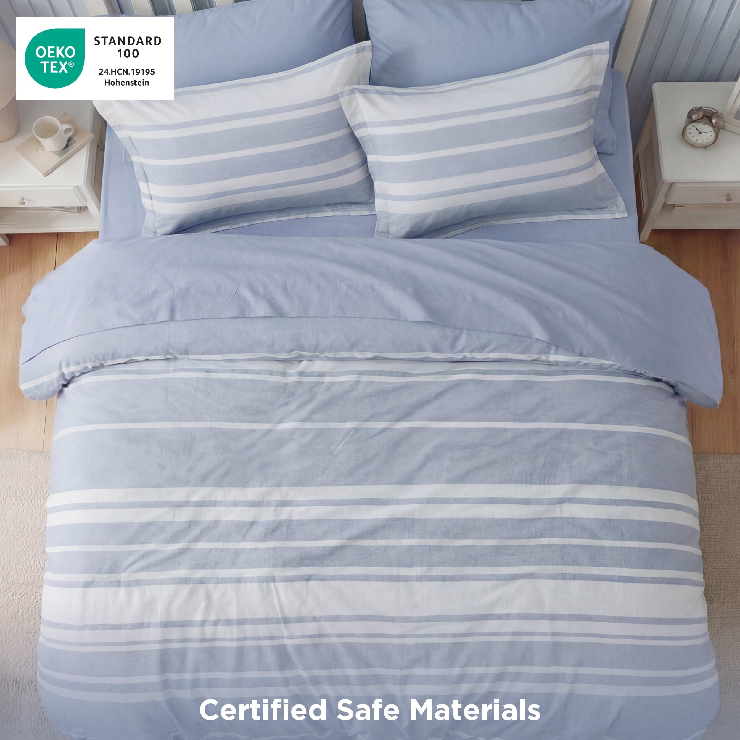 Heavyweight Warmth Queen Comforter Set Blue, Bed in a Bag Queen Size Bedding 7-Pieces, Striped Bedding Set for All Seasons - All-Season Down Alternative Comforter Insert Detail