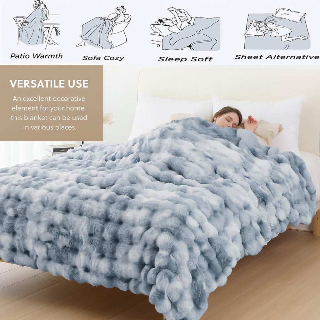 Reversible Sherpa Faux Fur Blanket Fluffy Luxury Throw Blanket Plush Fuzzy Blanket for Couch Bed 50×60 Inches Tie-dyed Blue - Cozy Fleece Throw Blanket for Couch & Bed Detail