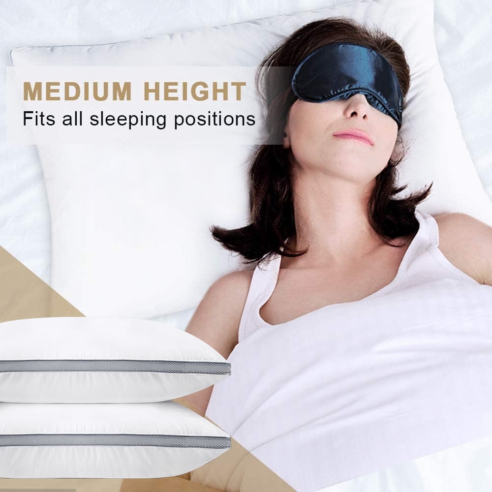Fluffy Shredded Down Alternative Bed Pillow with Cotton Cover and Gusset, 2 Pack, Queen, 20"x26" - Ergonomic Memory Foam Pillow for Neck Pain Support Detail
