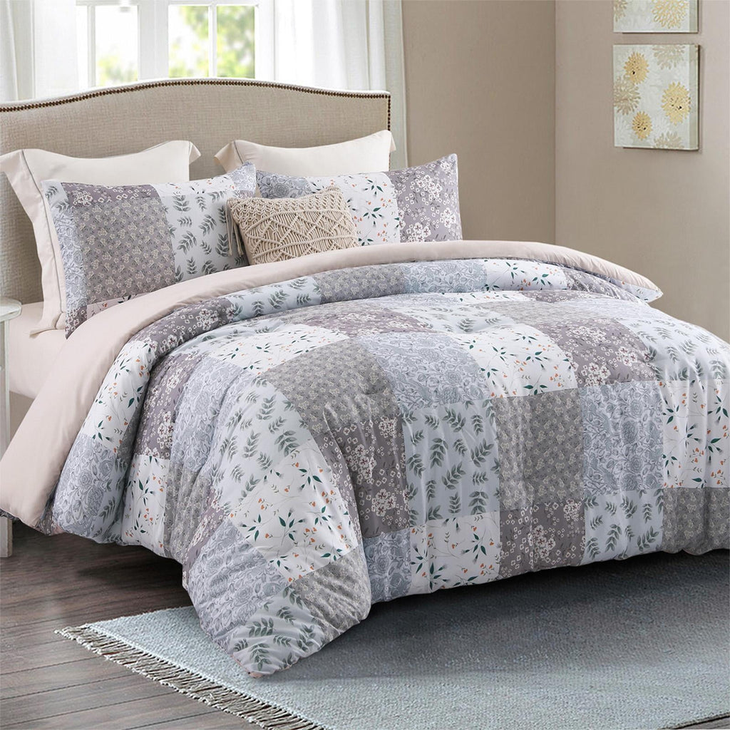 Fluffy Down Alternative 3-Piece Queen Comforter Set, Soft Reversible Bedding Comforter Sets, Patchwork Printed Down Alternative Comforter Duv... - Hypoallergenic Ultra-Fluffy Quilt for Winter Detail