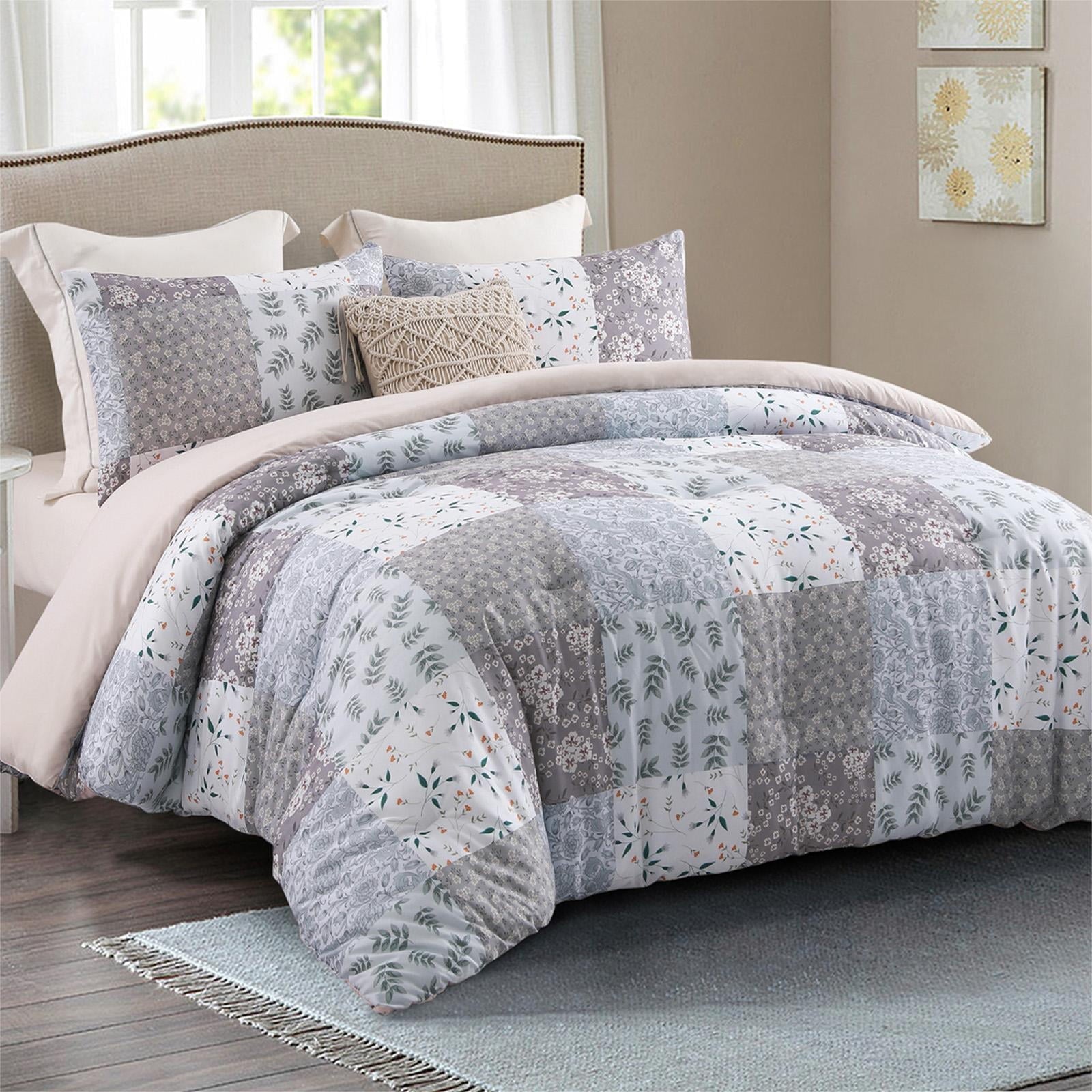 Fluffy Down Alternative 3-Piece Queen Comforter Set, Soft Reversible Bedding Comforter Sets, Patchwork Printed Down Alternative Comforter Duv... - Hypoallergenic Ultra-Fluffy Quilt for Winter Detail