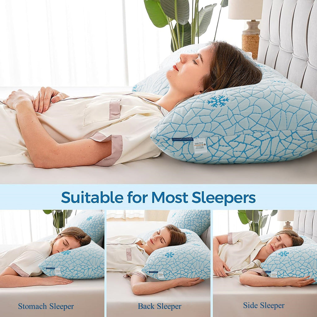 Ergonomic Memory Foam Cooling Memory Foam Queen Pillows Set of 2,Adjustable Support & Heat Dissipation Tech for Side,Back,Stomach & Hot Sle... - Decorative Throw Pillow Cushion for Sofa & Bed Detail