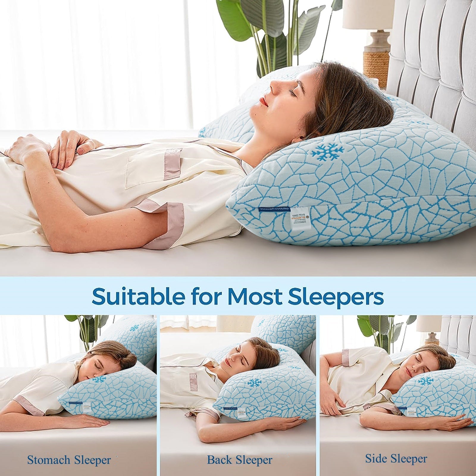 Ergonomic Memory Foam Cooling Memory Foam Queen Pillows Set of 2,Adjustable Support & Heat Dissipation Tech for Side,Back,Stomach & Hot Sle... - Decorative Throw Pillow Cushion for Sofa & Bed Detail