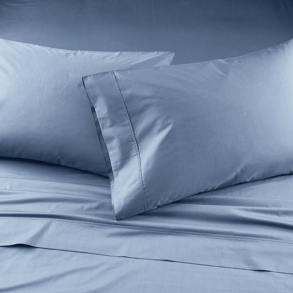 Breathable Luxury Cool & Crisp 3-Piece 300 Thread Count Blue Water Cotton Percale Sheet Set, Twin - Luxury Bed Sheet Set with Deep Pockets Detail