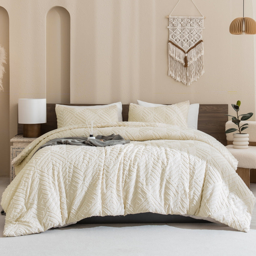 Hypoallergenic Cloud King Size Comforter Sets Beige - 3 Pieces Cream Boho Bedding Comforter Set for King Bed - Soft Fluffy Tufted Textured... - All-Season Down Alternative Comforter Insert Detail
