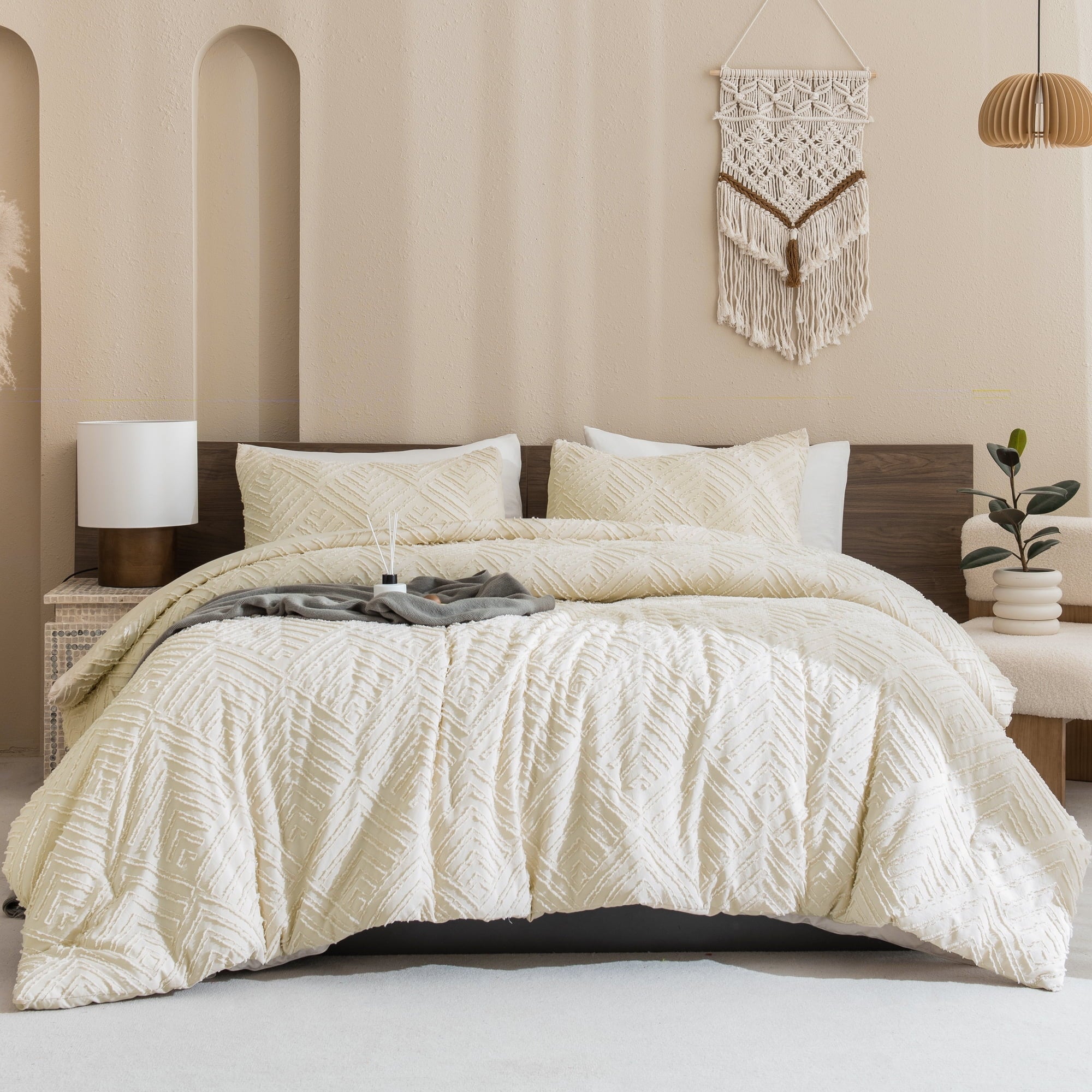 Hypoallergenic Cloud King Size Comforter Sets Beige - 3 Pieces Cream Boho Bedding Comforter Set for King Bed - Soft Fluffy Tufted Textured... - All-Season Down Alternative Comforter Insert Detail