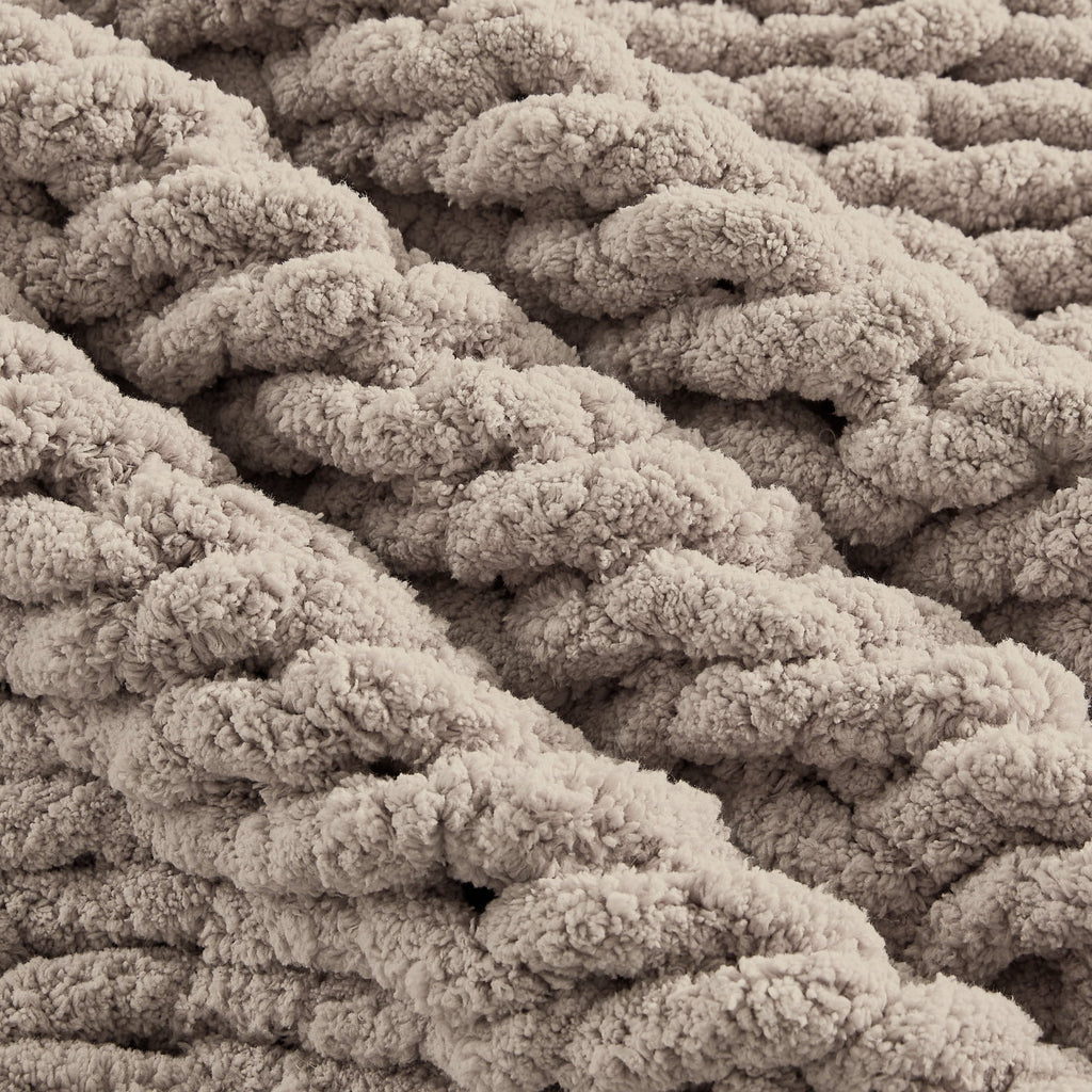 Super Soft Flannel Chunky Knit Throw Blanket Handmade Soft Throws for Couch Sofa Bed, 50" x 60" Taupe - Lightweight Plush Warm Blanket for All Seasons Detail