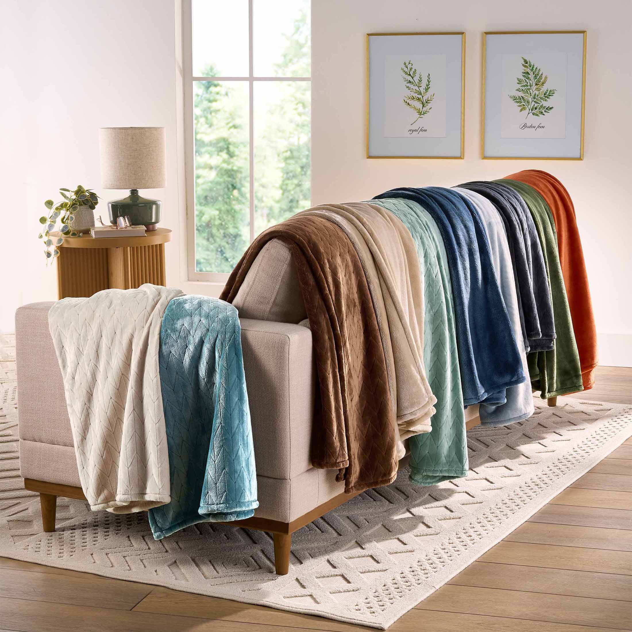 Super Soft Flannel Textured Velvet Plush Soft Fleece Throw Blanket, Oversized, Greystone - Cozy Fleece Throw Blanket for Couch & Bed Detail
