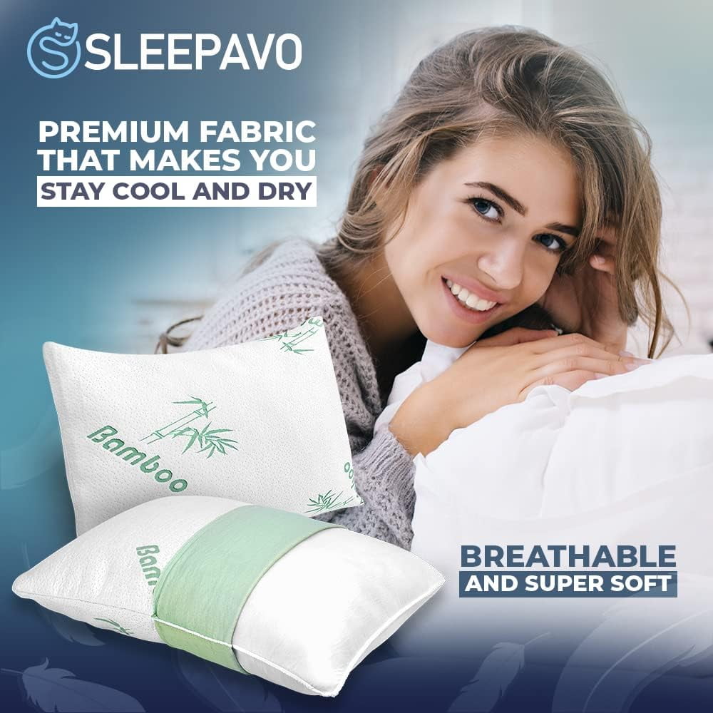 Hotel Collection Memory Foam Pillows Queen Size Set of 2 - Cooling Bed Pillows for Sleeping - Back, Stomach, Side Sleeper Firm, Comfy ... - Orthopedic Shredded Foam Bed Pillow Set Detail