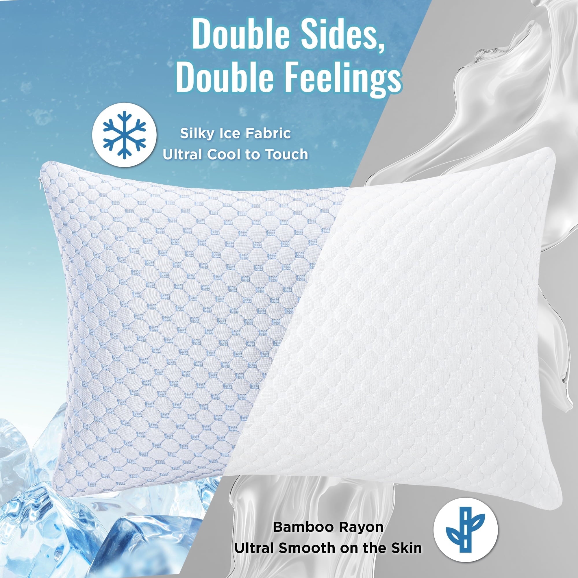 Ergonomic Memory Foam 2 Pack Cooling Pillow for Sleeping, Memory Foam Pillows Cool Bed Pillows Hotel Reversible Pillow with Washable Remova... - Decorative Throw Pillow Cushion for Sofa & Bed Detail