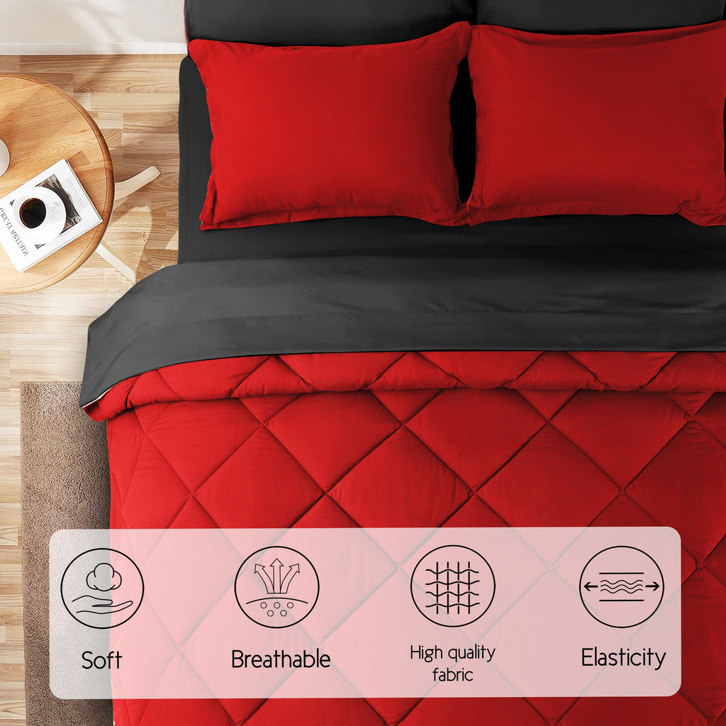 Hypoallergenic Cloud 7 Piece Reversible Queen Comforter Set - Red Quilted Down Alternative Bedding All Season Super Soft Microfiber Bed in... - Hypoallergenic Ultra-Fluffy Quilt for Winter Detail