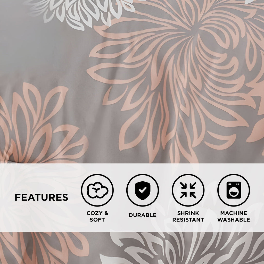 Hypoallergenic Cloud King Size Comforter Set, 5-Piece Floral Bedding Set for All Season, Blush Comforter Set King with Bed Skirt - Luxurious Quilted Duvet Cover Set Detail