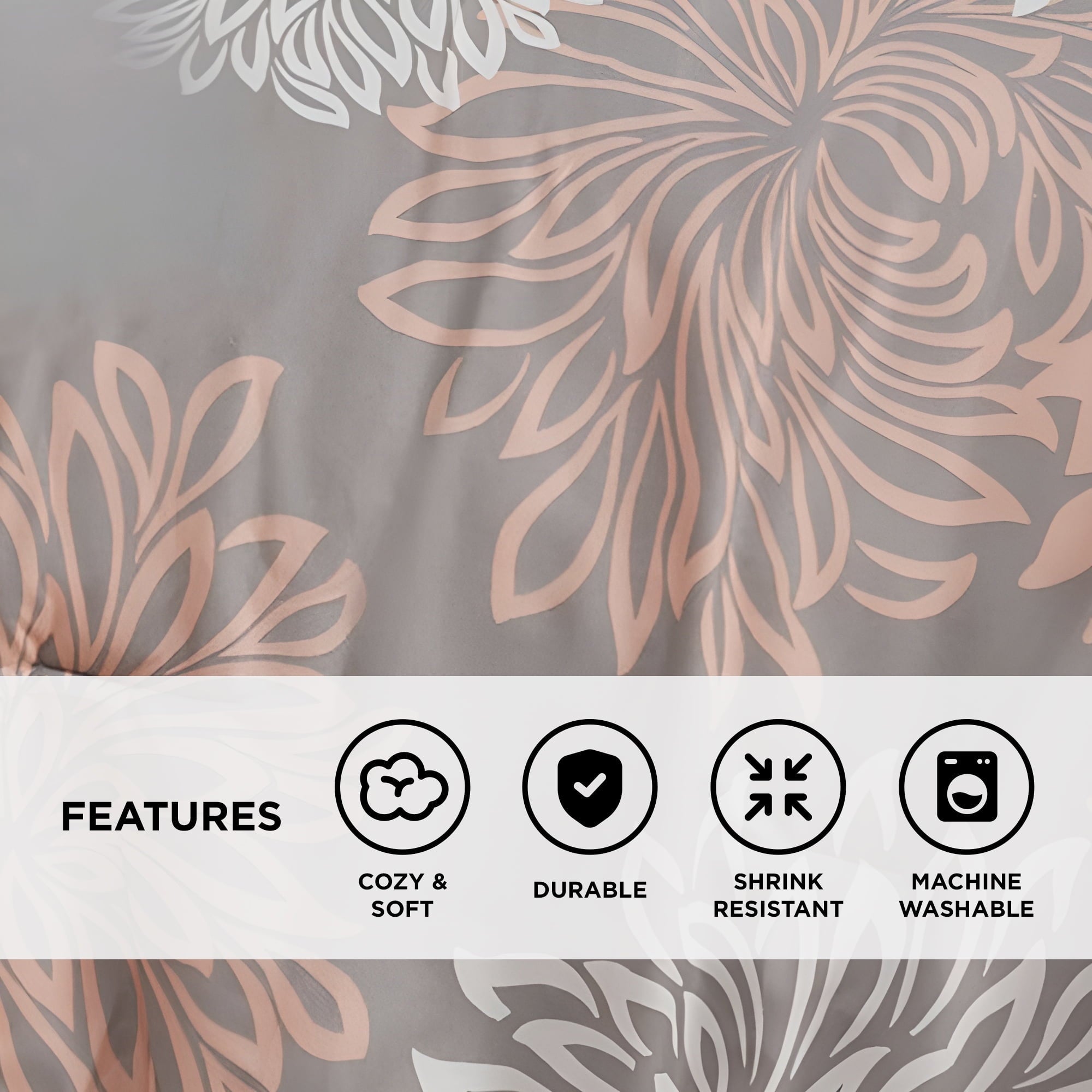 Hypoallergenic Cloud King Size Comforter Set, 5-Piece Floral Bedding Set for All Season, Blush Comforter Set King with Bed Skirt - Luxurious Quilted Duvet Cover Set Detail