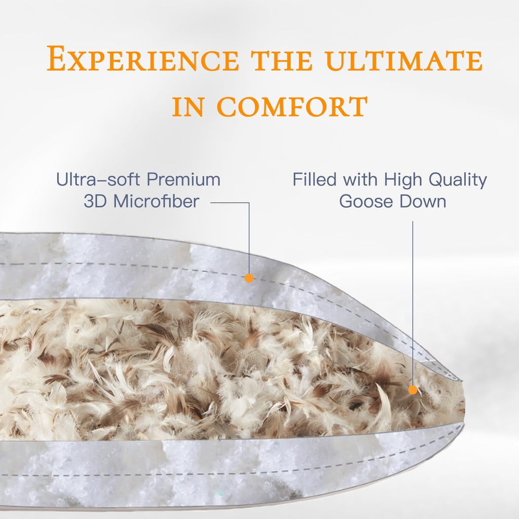 Hotel Collection Goose Down Feather Pillows Queen Size Set of 2, Luxury Soft Hotel Quality pillows for Sleeping, Organic Cotton Cover ... - Orthopedic Shredded Foam Bed Pillow Set Detail