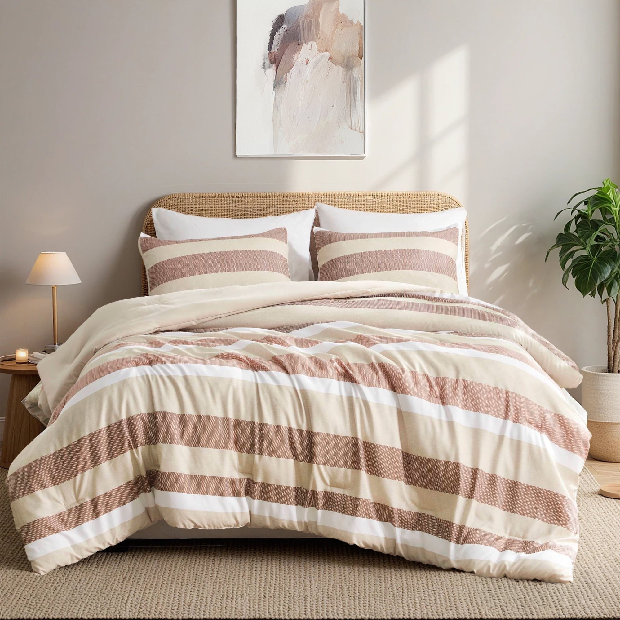 Heavyweight Warmth 2-Piece Comforter Sets, Reversible Striped Comforter Set for Dorm, Lightweight All Season Bedding Set with Pillow Sha... - Cloud-Like Soft Lightweight Bed Comforter Detail
