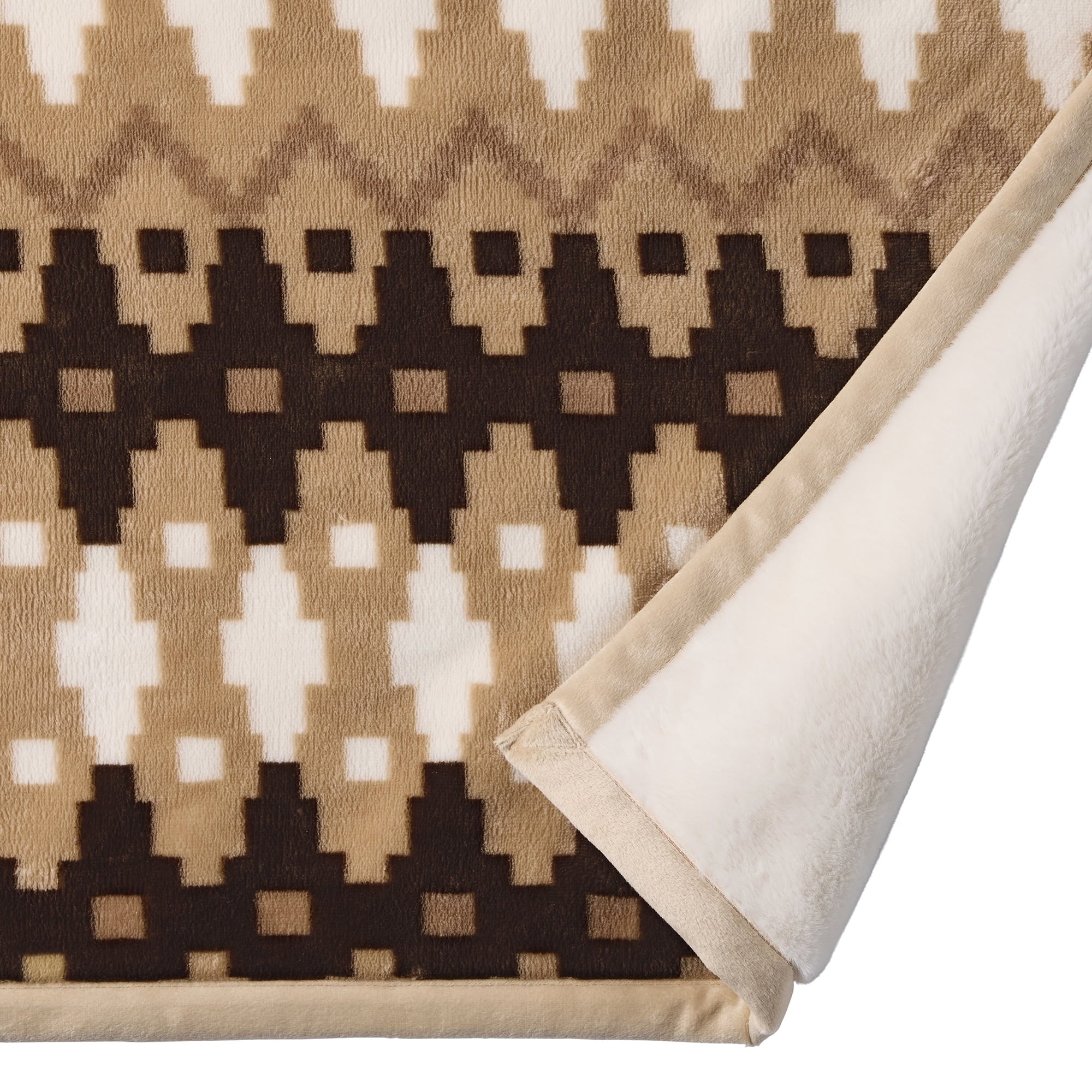 Cozy Fleece Printed Velvet Plush Reverse to Faux Fur Super Soft Throw Blanket, Oversized, Linder Border Beige - Luxury Knitted Decorative Throw Blanket with Fringes Detail