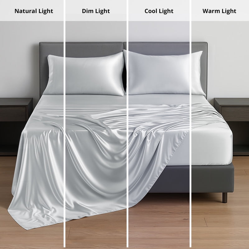 Breathable Luxury Lux Decor Luxury Satin Sheets King Size - 4 Piece Cooling Bed Sheet Set, Silky Soft & Smooth, Deep Pockets up to 15",... - Premium Ultra-Soft Pillowcase Pair for Sleeping Detail