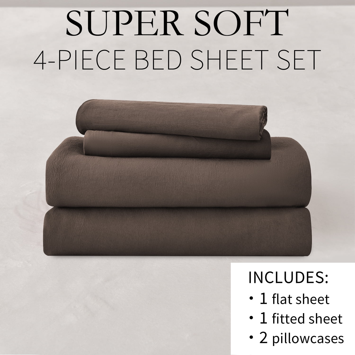 Ultra-Soft Bed Sheets Set 4 Piece Queen/Full Sheet Set Brown Gray Cotton Blend Fitted Sheet, Flat Sheet & 2 Pillowcases Bedding Set - Luxury Bed Sheet Set with Deep Pockets Detail