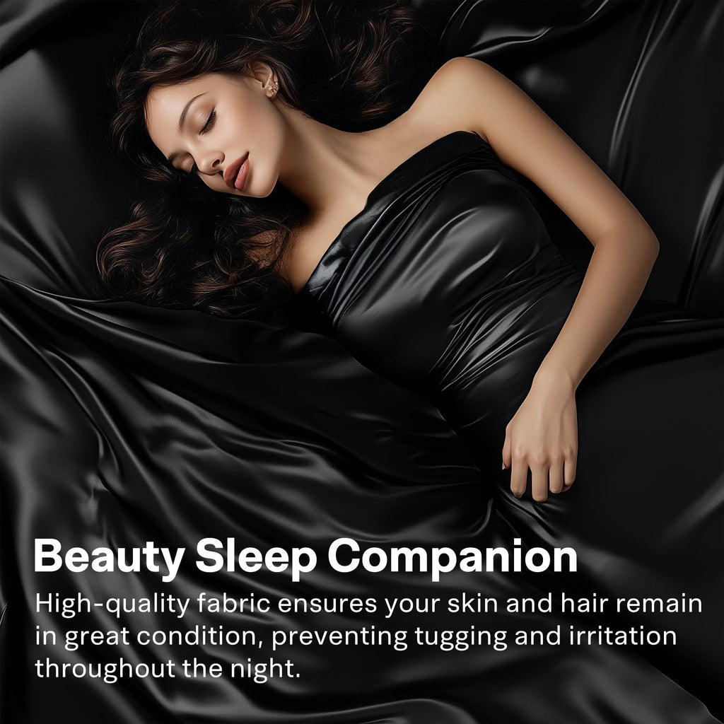 Ultra-Soft Queen Silk Black Bed Sheet Set,4 Pieces 1800 Microfiber 2 Pillowcase 20"x30" - Breathable Egyptian Cotton Flat & Fitted Sheets Detail