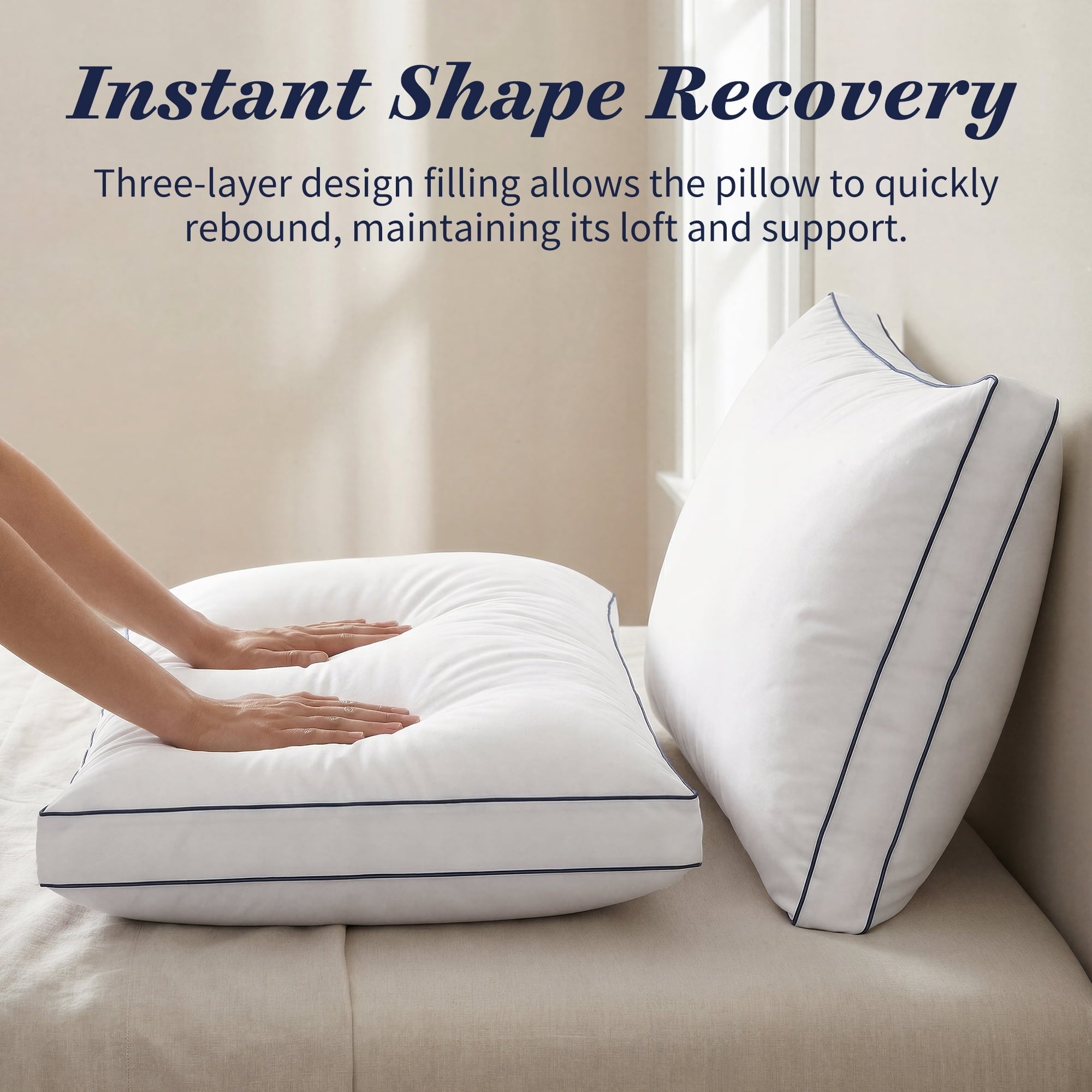 Decorative Plump for Queen Size 2 Pack, Duck Feather and Shredded Memory Foam Soft Luxury Hotel Collection - Hotel Quality Plush Sleeping Pillows Detail