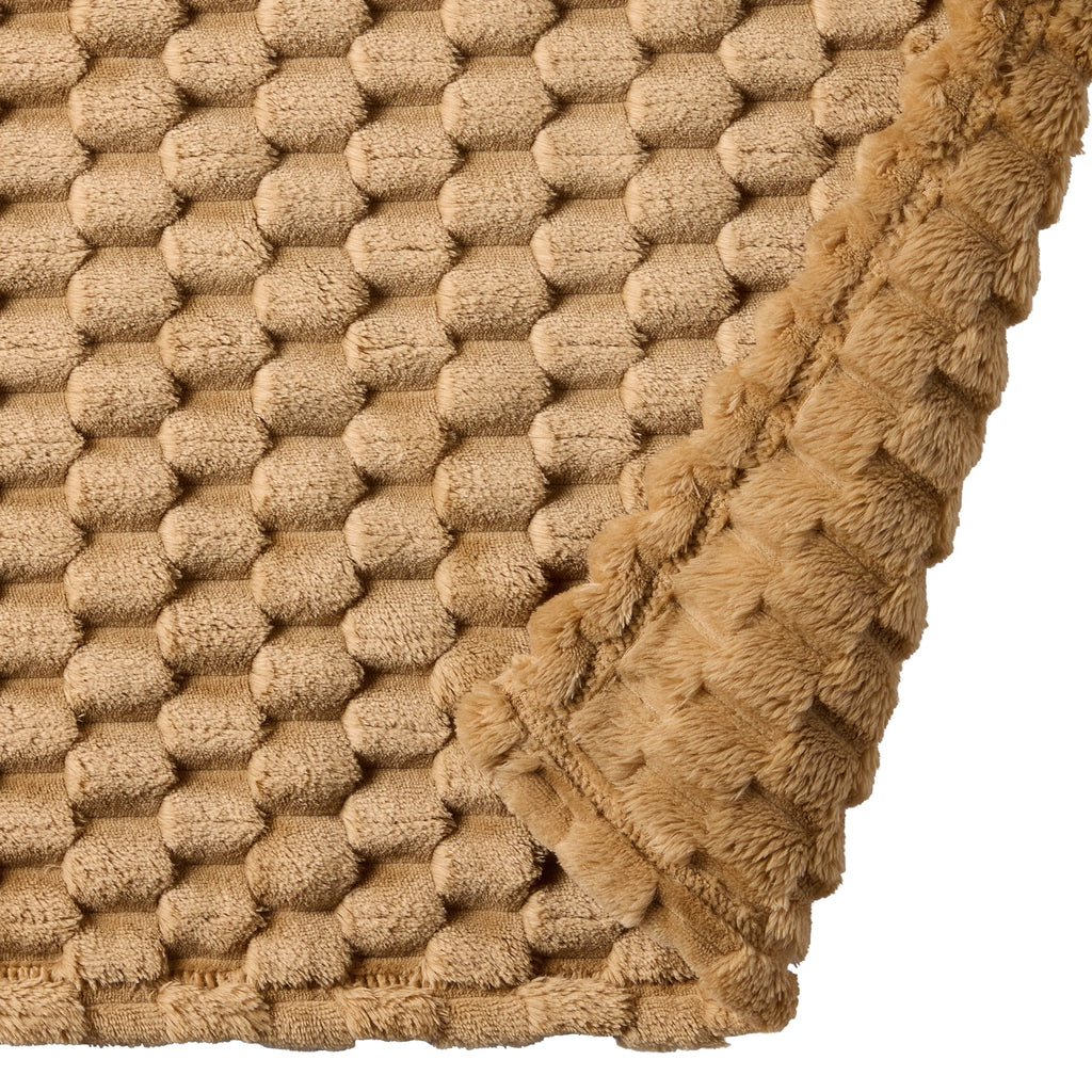 Super Soft Flannel Textured Velvet Plush Oversized Throw Blanket in Dark Caramel - Luxury Knitted Decorative Throw Blanket with Fringes Detail