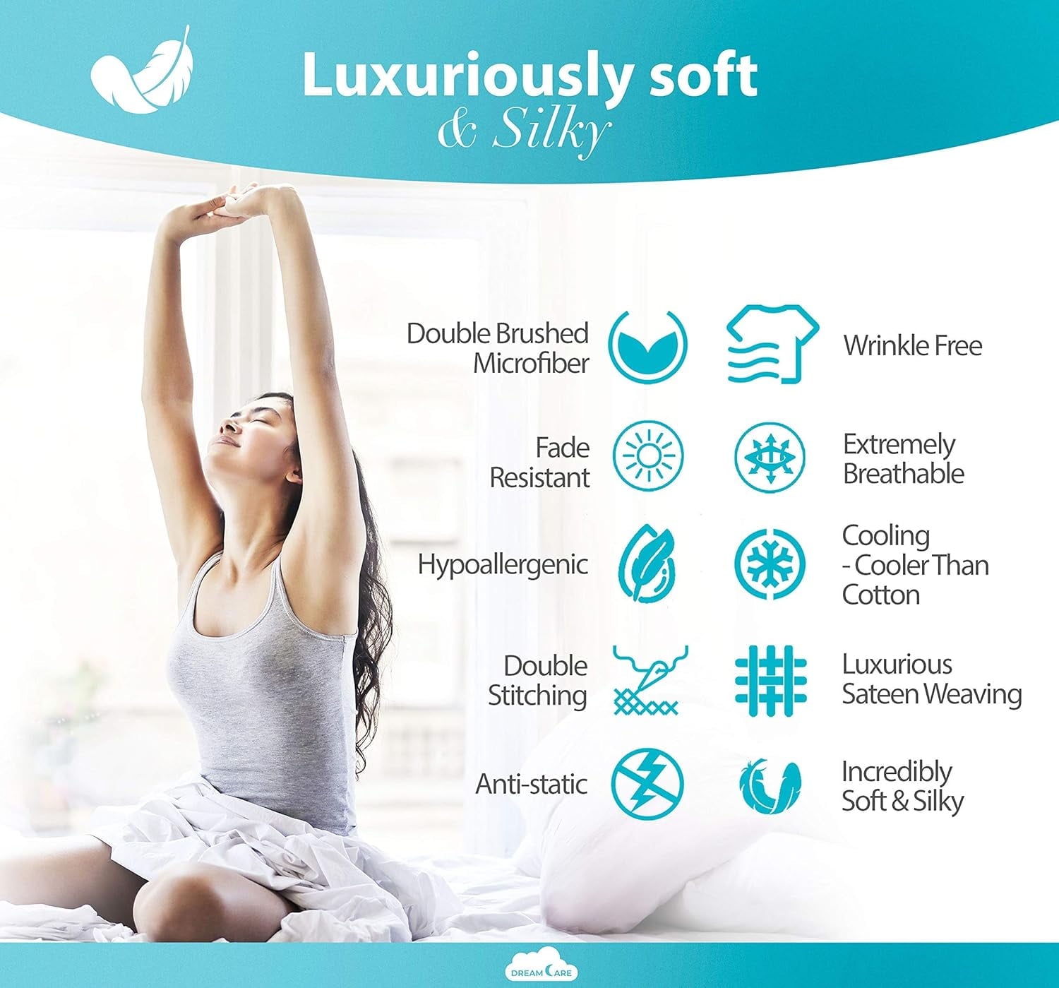 Ultra-Soft Set, Soft Microfiber 4 Piece Hotel Luxury Bed s with Deep Pockets, Embroidered Pillow Cases, Side Storage Pocket Fitt... - Breathable Egyptian Cotton Flat & Fitted Sheets Detail
