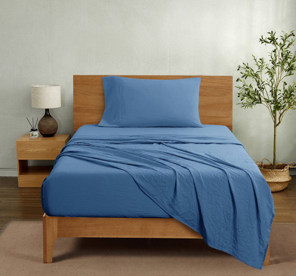 Wrinkle-Resistant Ultra Soft Microfiber Bed Sheet Set, Twin-XL, Indigo, 3 Piece - Breathable Egyptian Cotton Flat & Fitted Sheets Detail