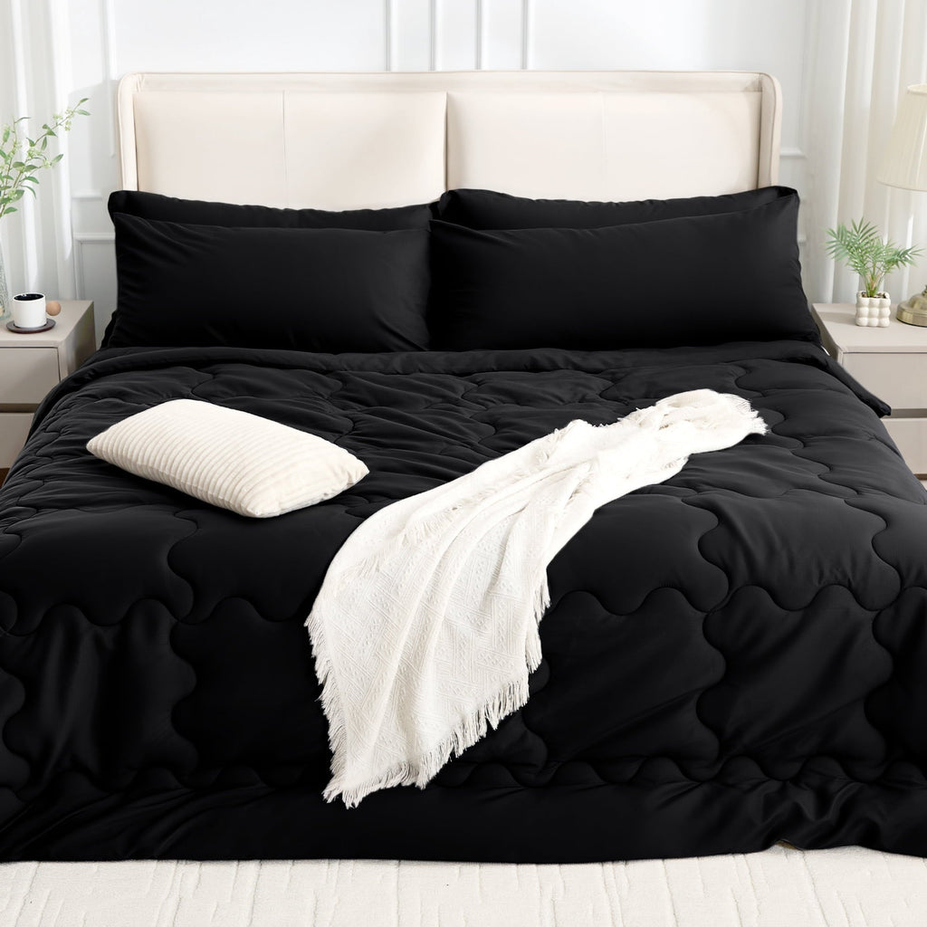 Luxurious Quilted 7 Pieces Comforter Set Full，Bed in A bag，All Seasons Bedding sets with Comforter,Fitted Sheet,Flat Sheet,Pillowcases ... - All-Season Down Alternative Comforter Insert Detail