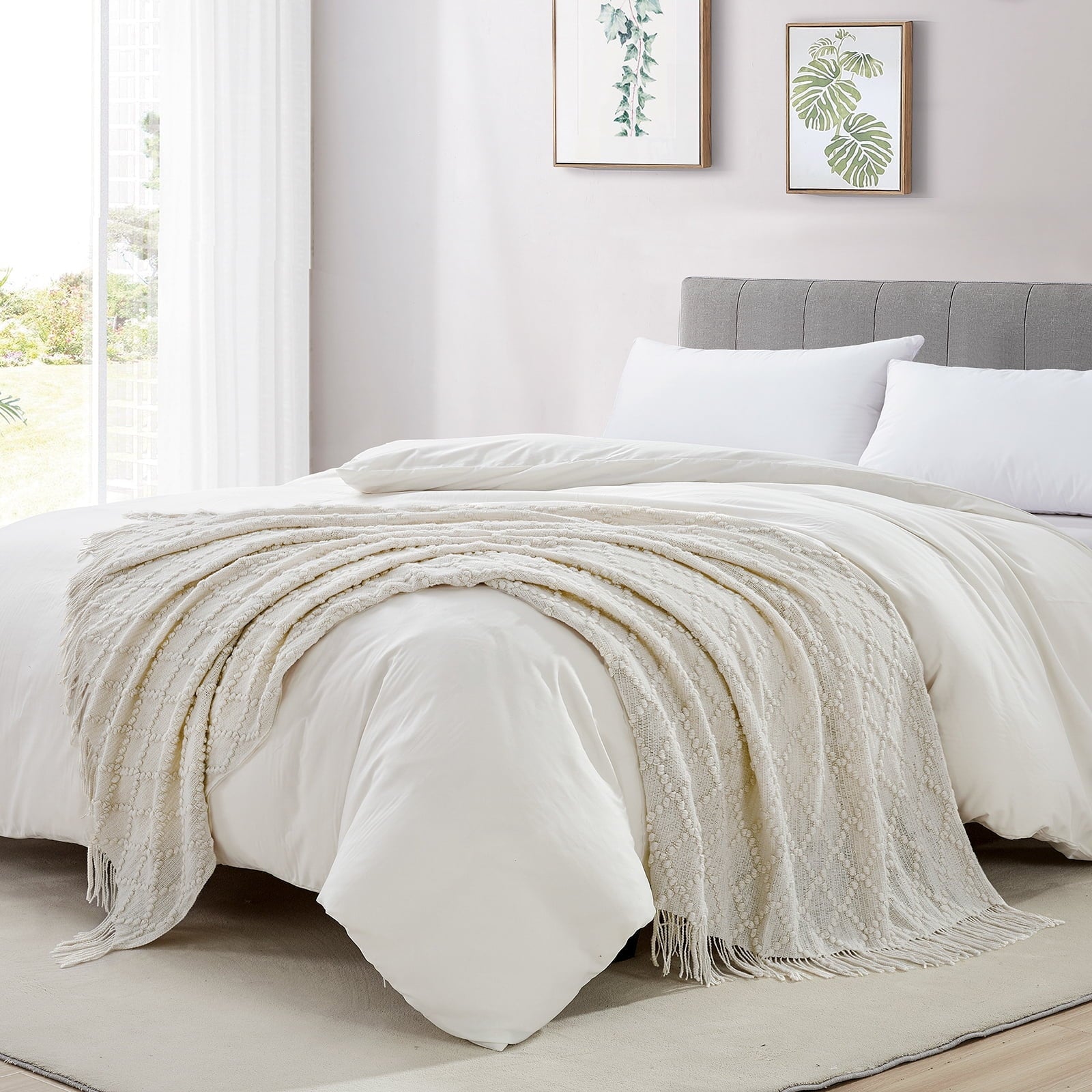 Cozy Fleece Texture Pure Color Soft Throw Blanket and Sofa Or Bed Knitted Decorative Blanket 50 x70 inches Jacquard Diamond Beige... - Super Soft Reversible Sherpa Flannel Blanket Detail
