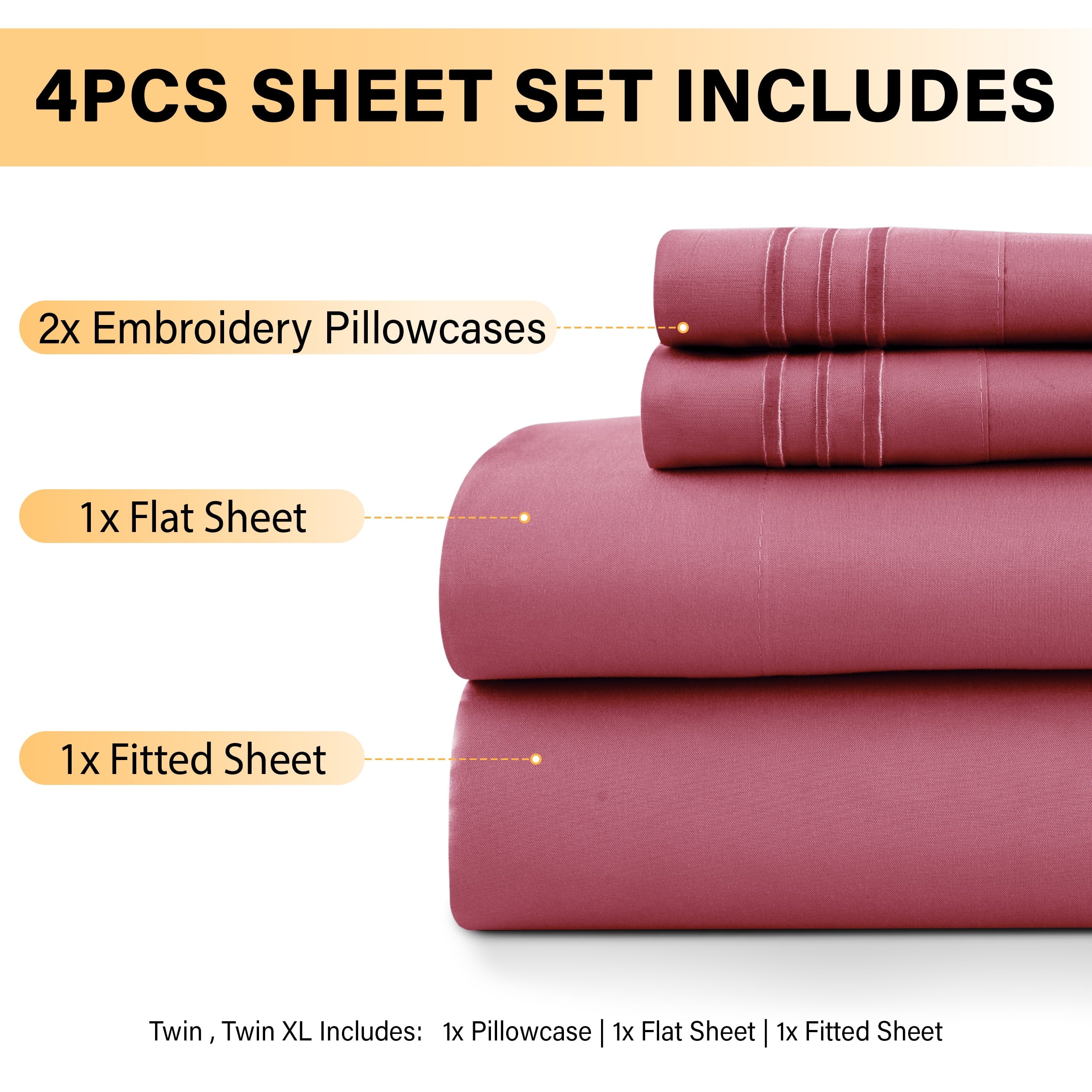 Cooling Sateen Size Sheet Set, 4-Piece Plain Soft Microfiber – Deep Pocket Bed Sheets, Includes 1 Fitted Sheet, 1 Flat Sheet, 2 Pill... - Luxury Bed Sheet Set with Deep Pockets Detail