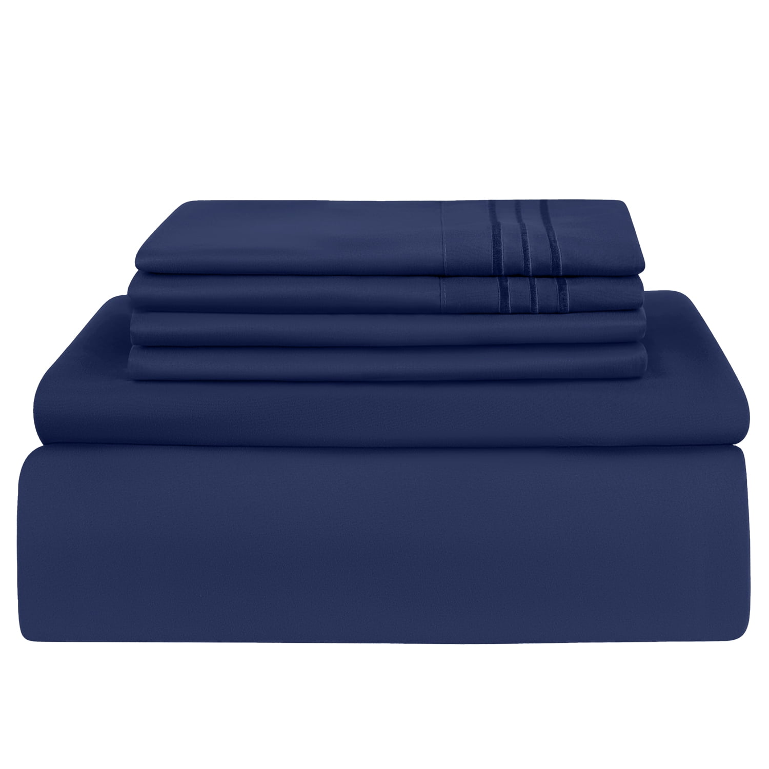 Breathable Luxury Queen Bed Sheets Set, 6 Pc Microfiber Bed Sheets, Extra Deep Pocket Queen Fitted Sheet, Flat Sheet & Pillowcases, Nav... - Breathable Egyptian Cotton Flat & Fitted Sheets Detail