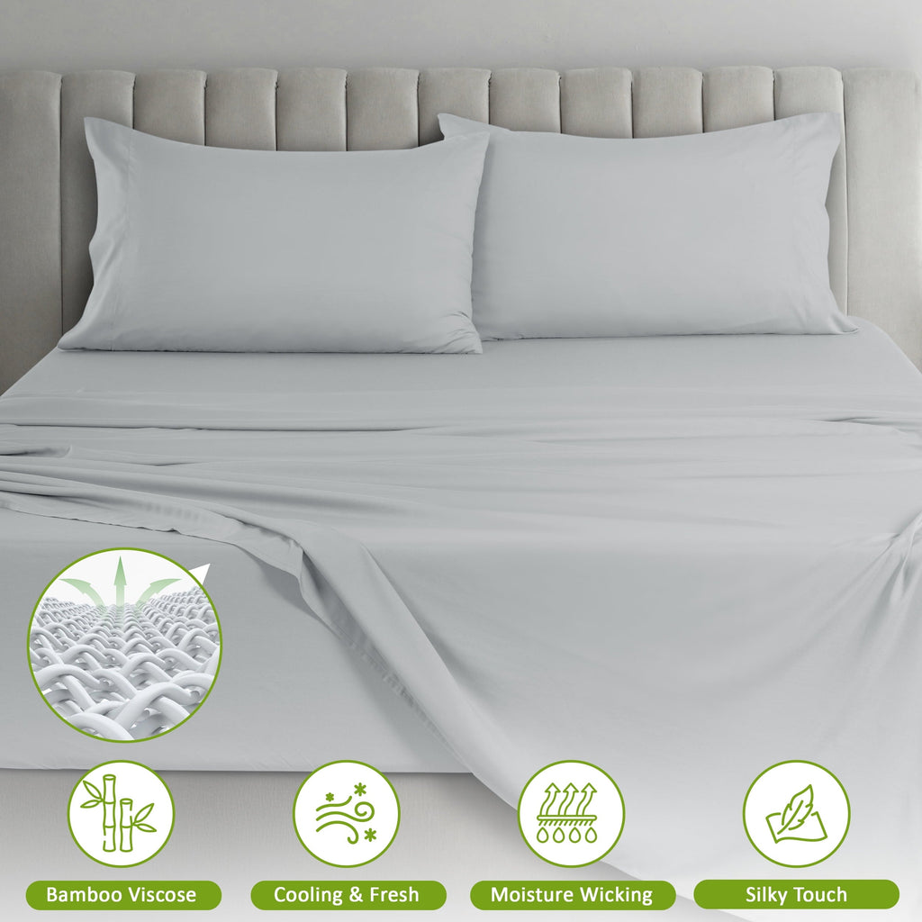 Ultra-Soft Rayon - 4 Piece Cooling Bed Sheets Set, Gray - Cooling Hotel Quality Bedding Sheets and Pillowcases Detail