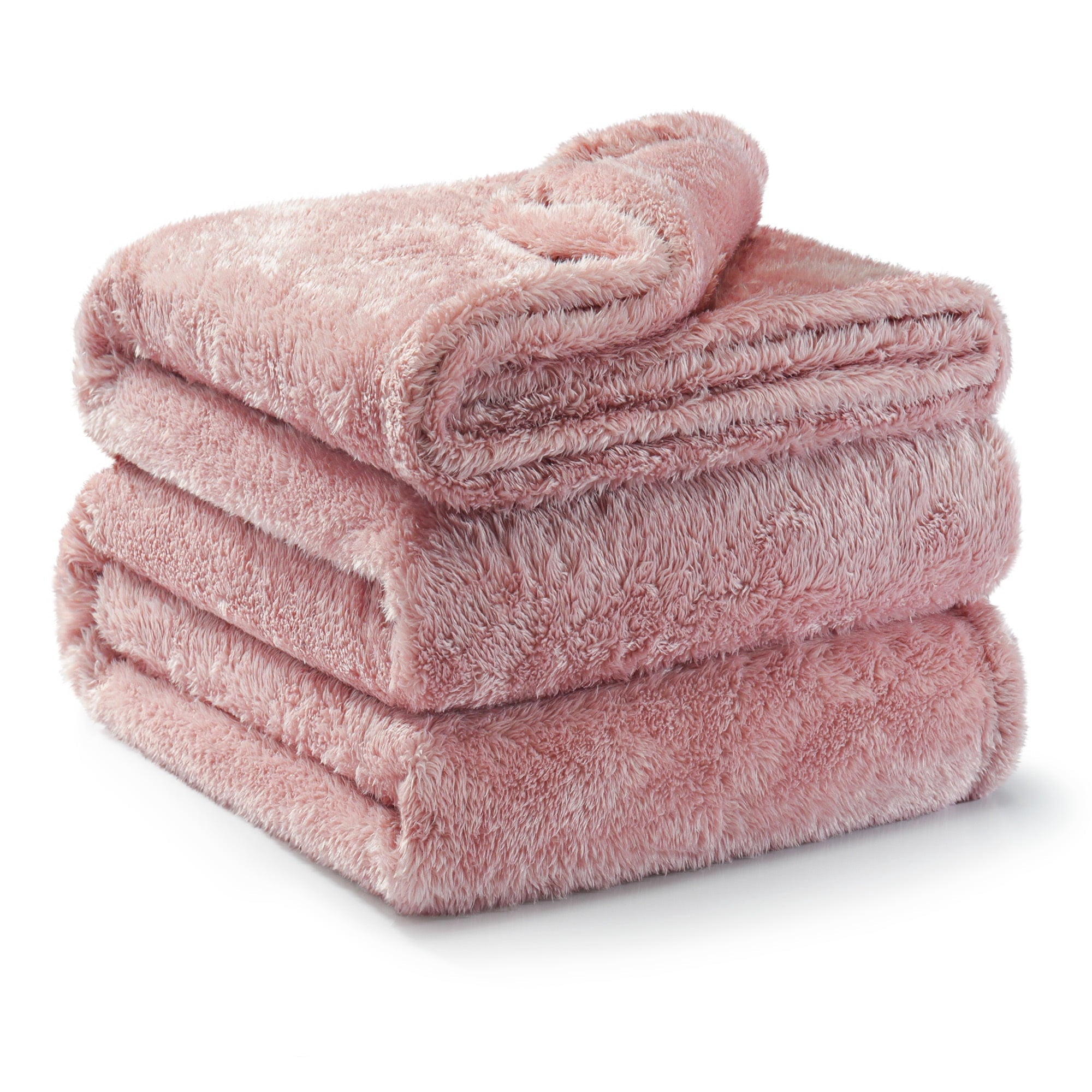 Super Soft Flannel Plush Fuzzy Large Fleece Throw Blanket (50" x 70", Dusty Pink)- Soft, Warm and Lightweight - Super Soft Reversible Sherpa Flannel Blanket Detail