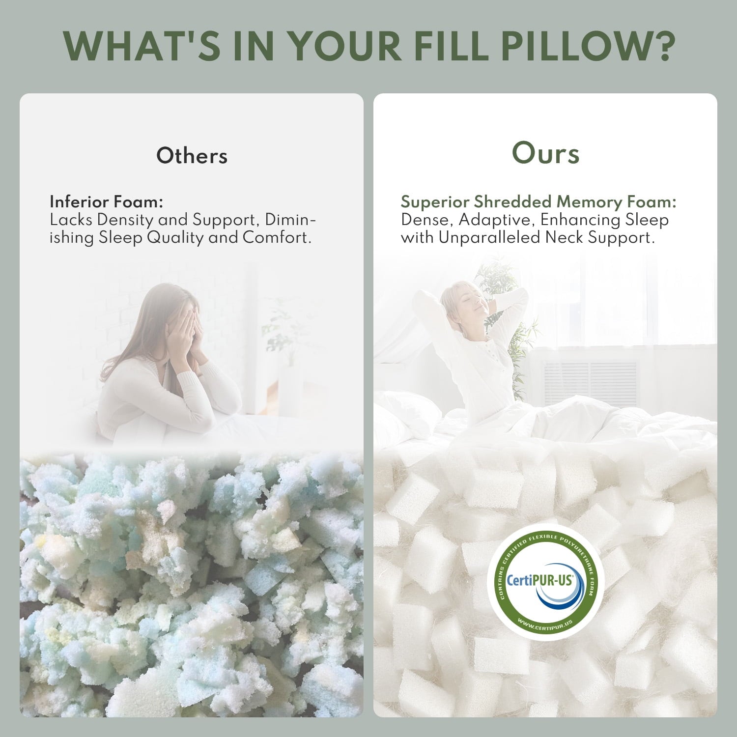 Orthopedic Support Queen Size Bed Pillows 4-Pack,3.3lb Shredded Memory Foam Filled,Hyper Soft & 3D Breathable Cooling Desigh Cover Fitti... - Hotel Quality Plush Sleeping Pillows Detail