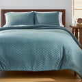 Luxurious Quilted Full/Queen Comforter Set, All-Season, 3-Piece, Nimbus Blue Block Weave - Cloud-Like Soft Lightweight Bed Comforter - Default Title