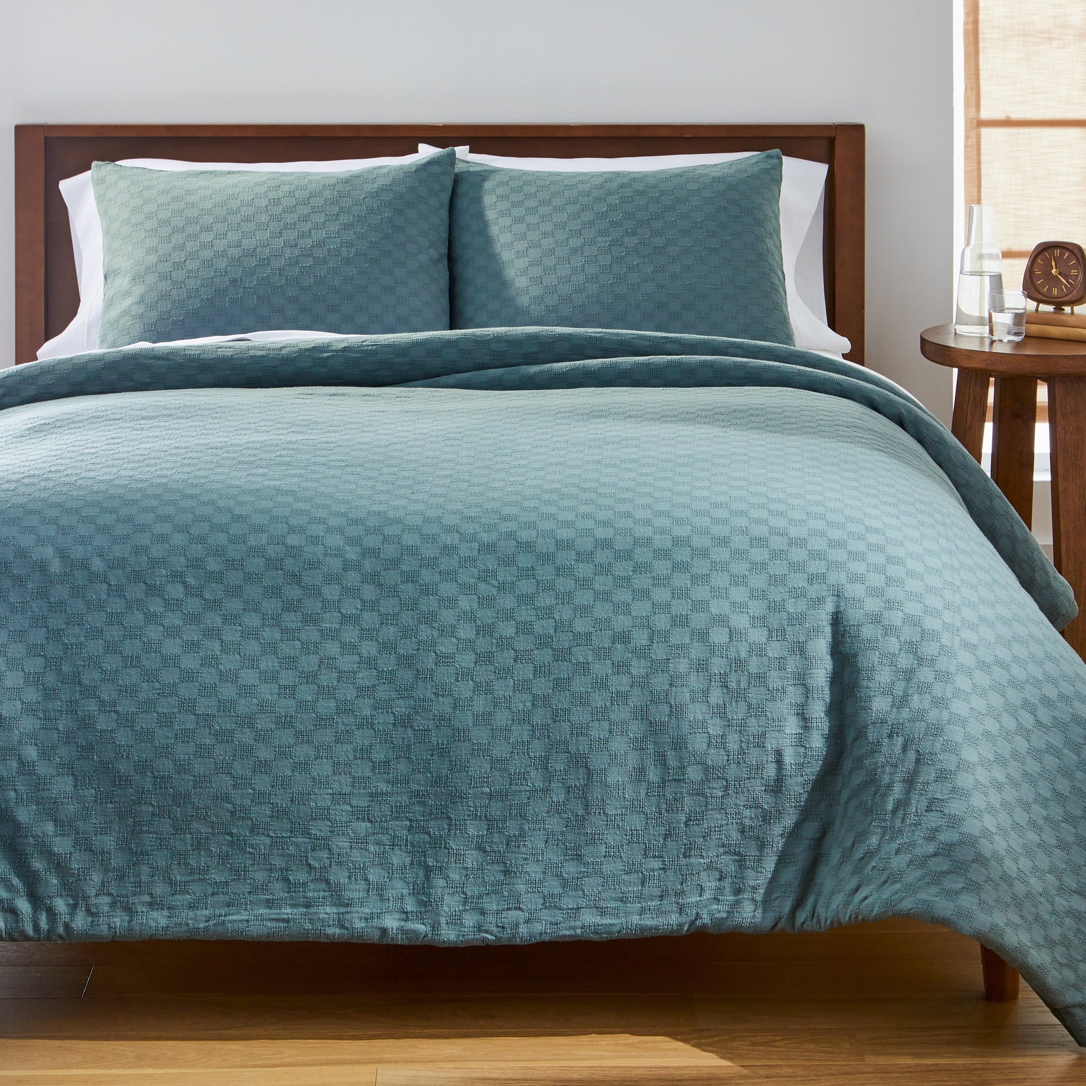 Luxurious Quilted Full/Queen Comforter Set, All-Season, 3-Piece, Nimbus Blue Block Weave - Cloud-Like Soft Lightweight Bed Comforter - Default Title