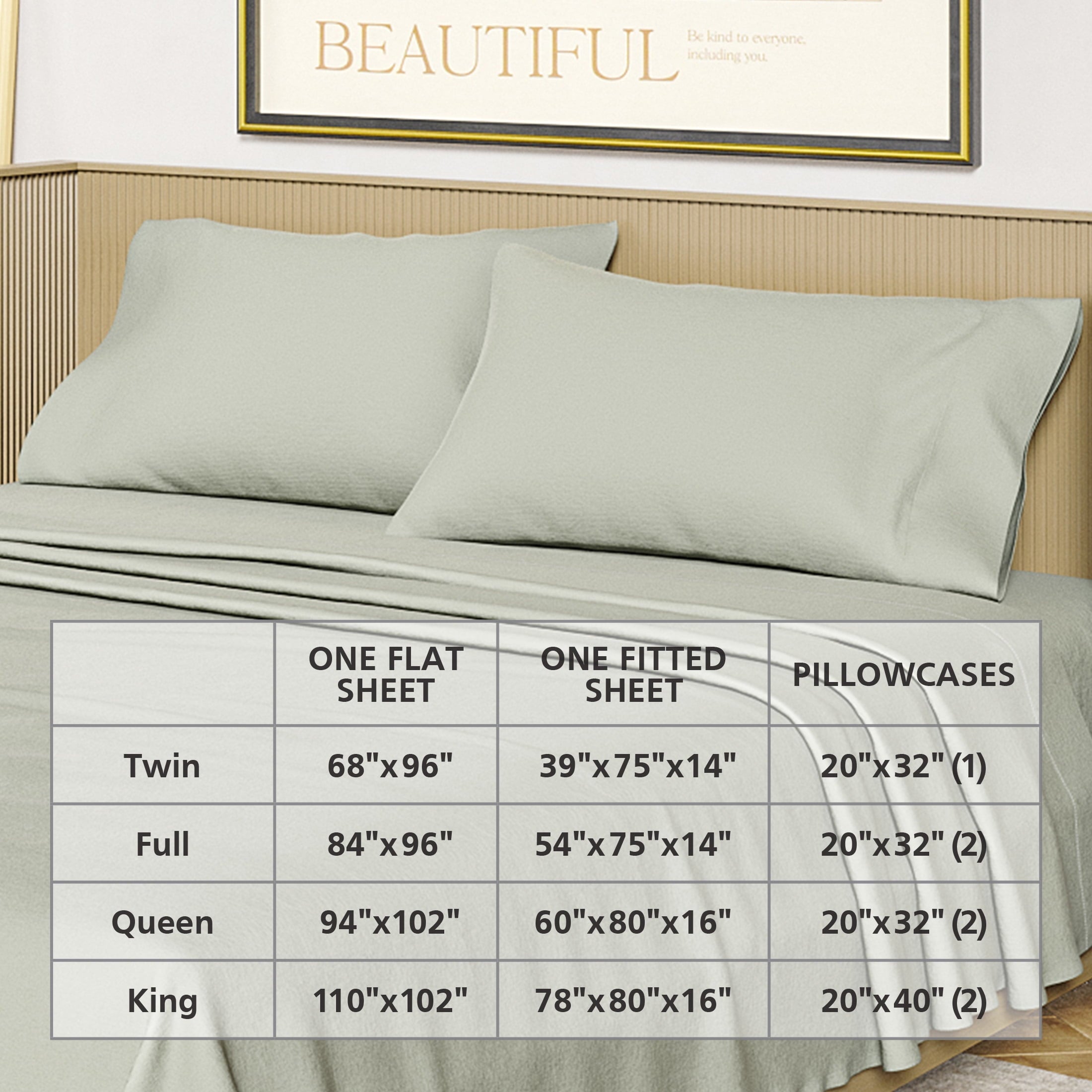 Ultra-Soft Solid 4-Piece 100% Cotton Washed Percale Sage Green Sheet Set, Full - Breathable Egyptian Cotton Flat & Fitted Sheets Detail