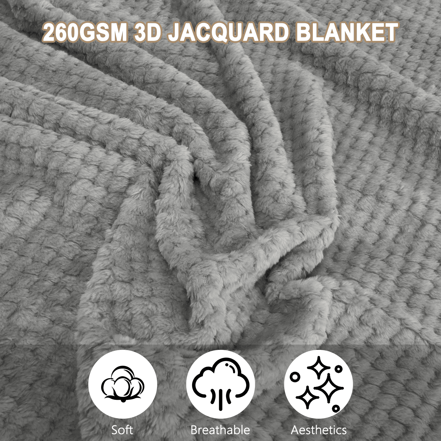 Lightweight Warm Throw Blanket, Decorative Throws with Waffle Wave Design, Super Soft Plush Fuzzy Blankets , Luxury Lightweight and Br... - Cozy Fleece Throw Blanket for Couch & Bed Detail