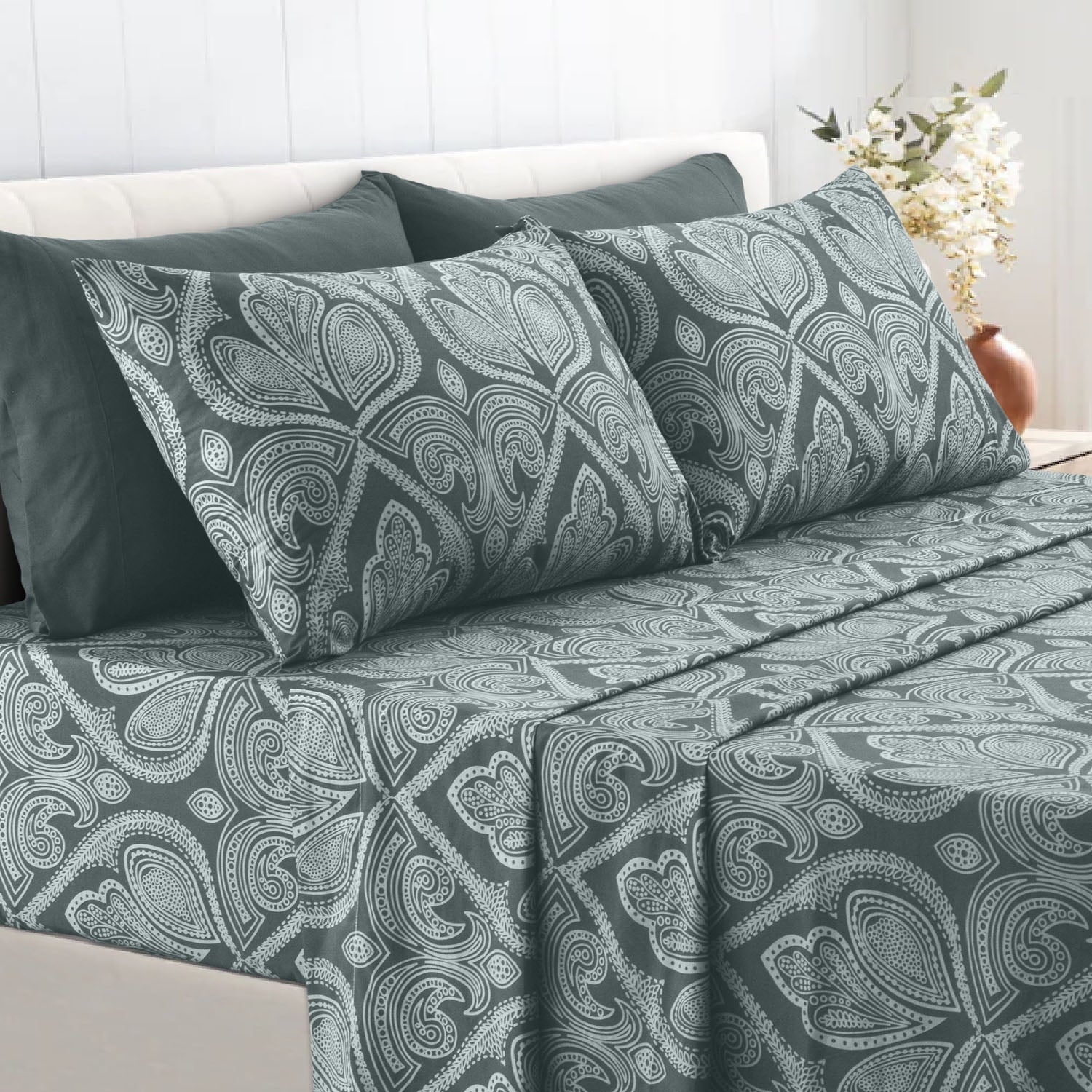 Ultra-Soft Queen Bed Sheets Set - 6 Piece Brushed Microfiber Bed Sheet - Shrinkage and Fade Resistant - (Queen, Grey) - Luxury Bed Sheet Set with Deep Pockets Detail