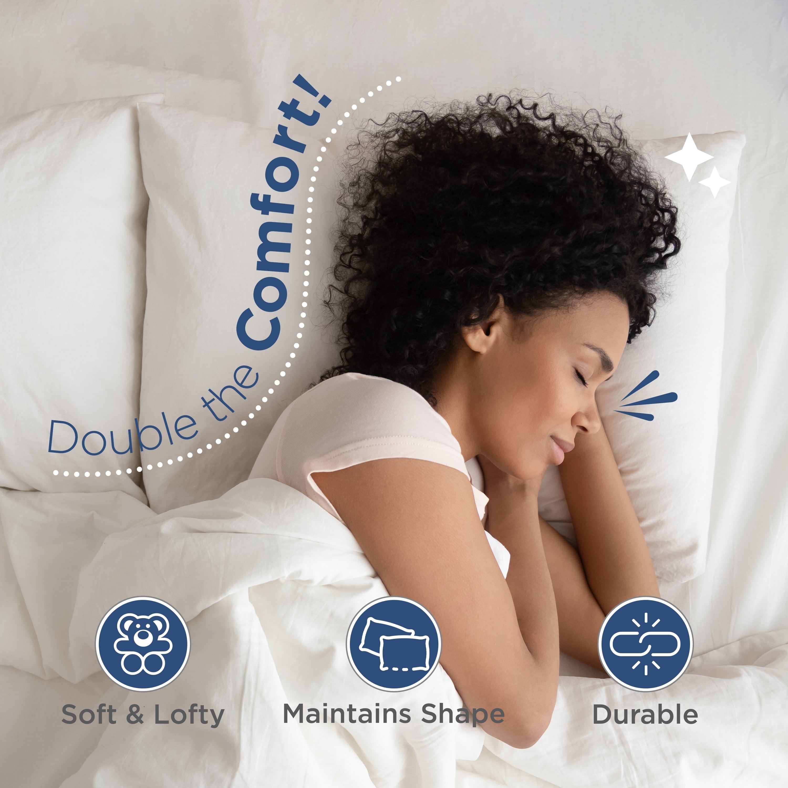Hotel Collection 2-Pack Down Alternative White Bed Pillows, Standard - Decorative Throw Pillow Cushion for Sofa & Bed Detail