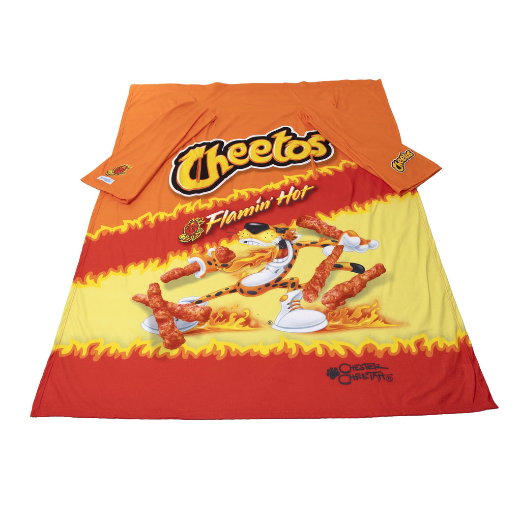Reversible Sherpa Cheetos Flaming Hot Wearable Blanket - Lightweight Plush Warm Blanket for All Seasons Detail