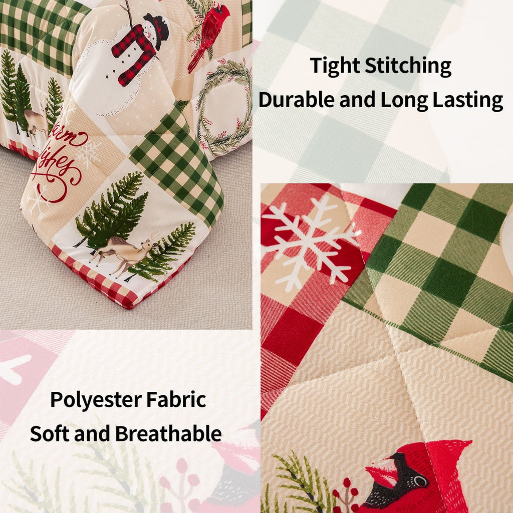 Hypoallergenic Cloud 3 Pcs Christmas Comforter Set, Bed in a Bag Wreath Snowman Queen/Full Size Xmas Bedding Set Fitted Pillowcases for Adult - Hypoallergenic Ultra-Fluffy Quilt for Winter Detail