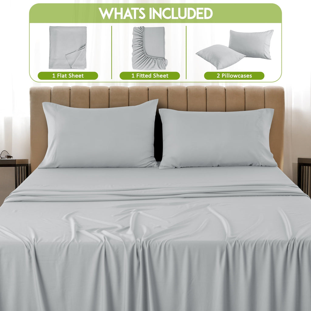 Ultra-Soft Rayon - 4 Piece Cooling Bed Sheets Set, Gray - Cooling Hotel Quality Bedding Sheets and Pillowcases Detail