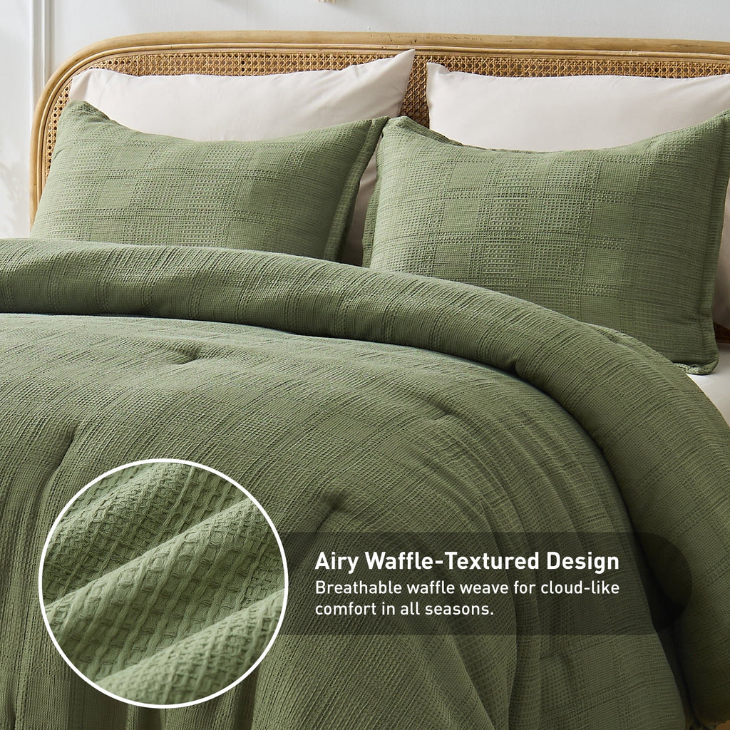 Fluffy Down Alternative Waffle Weave Comforter Set with Throw Blanket for Couch, 5-Piece King/Cal King Size Lightweight Comforter Bet Set for... - Luxurious Quilted Duvet Cover Set Detail
