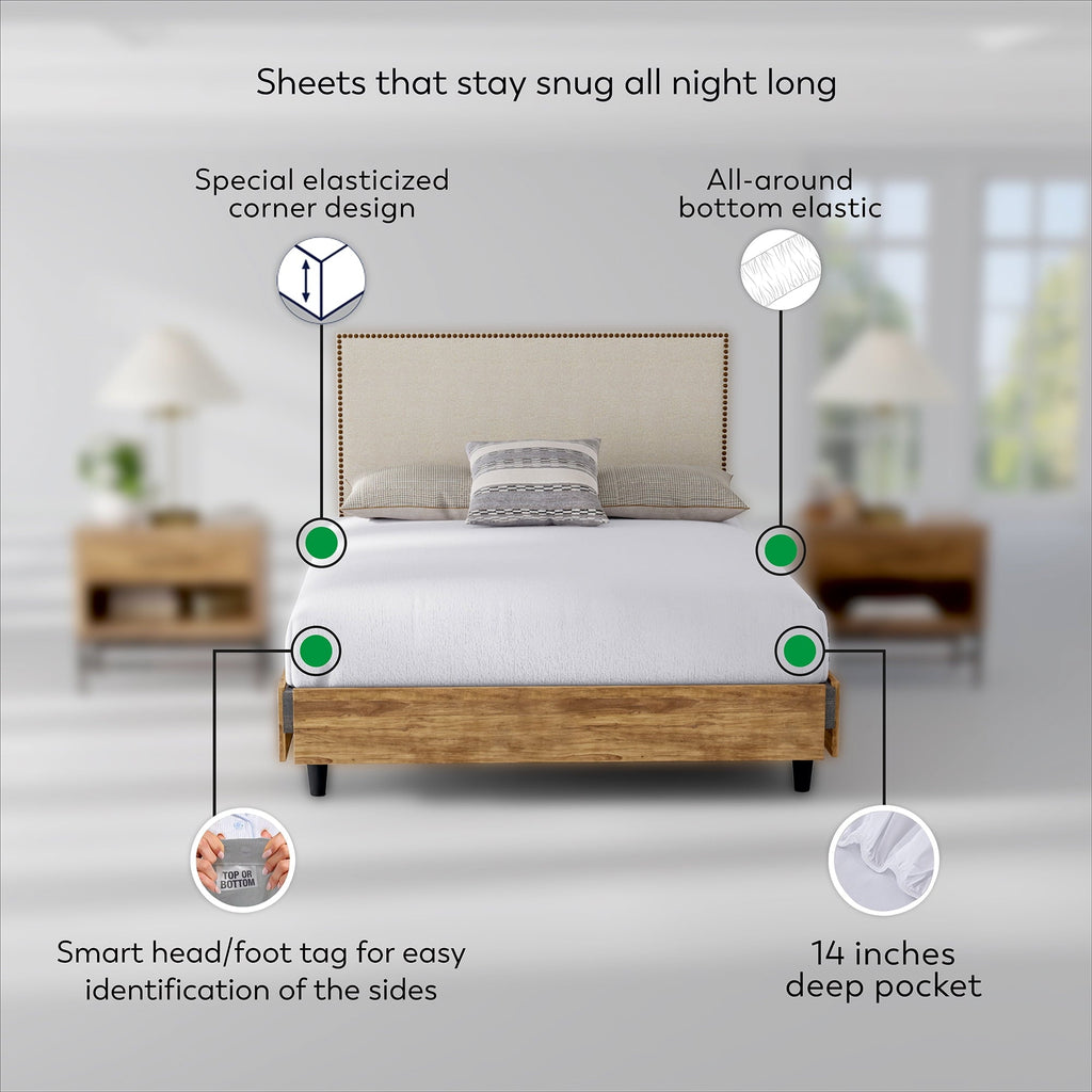 Wrinkle-Resistant Soft Finish Microfiber Percale Queen Bed Sheet Set – 4-Piece Lightweight, Wrinkle-Resistant, Quick-Dry, Light Gray - Luxury Bed Sheet Set with Deep Pockets Detail
