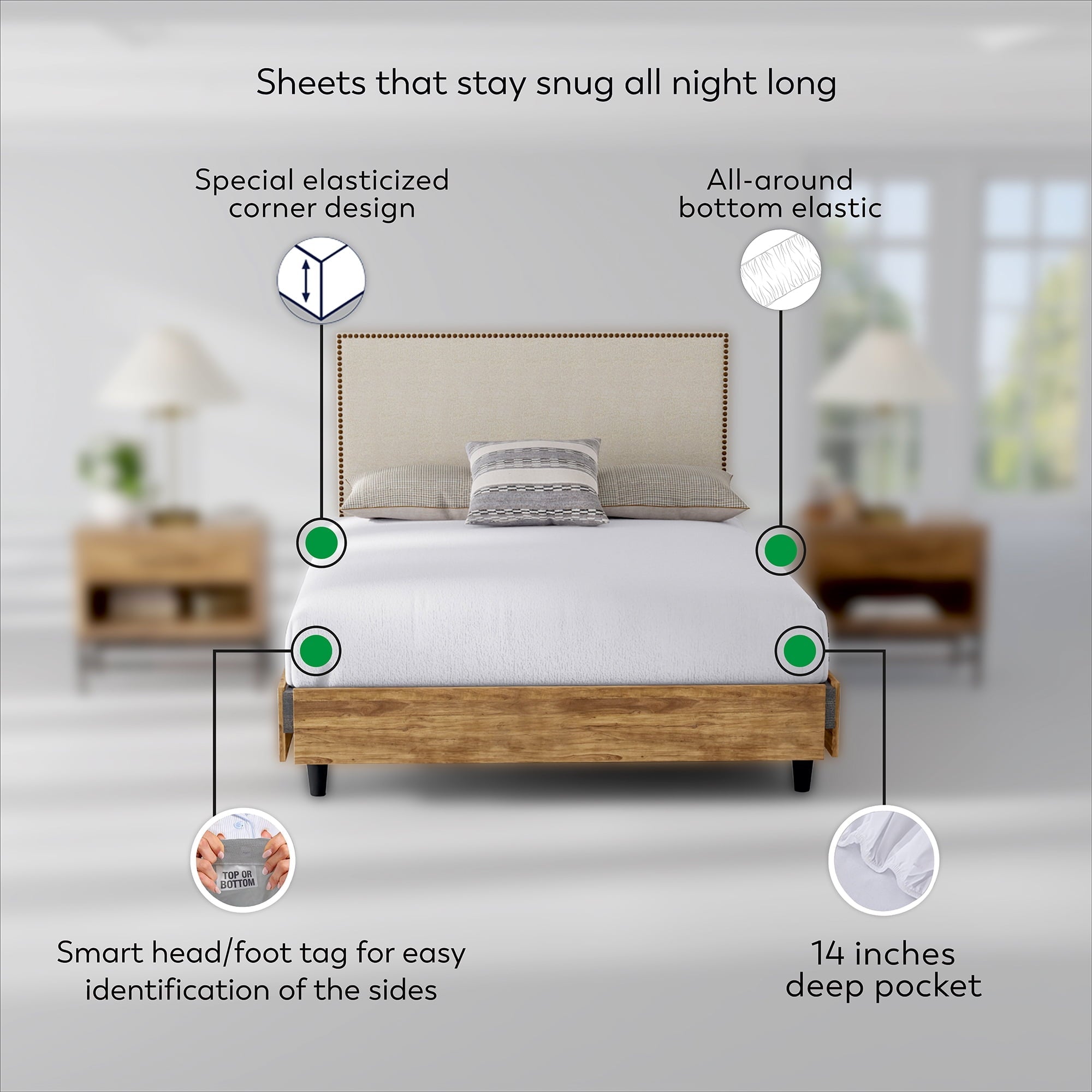 Wrinkle-Resistant Soft Finish Microfiber Percale Queen Bed Sheet Set – 4-Piece Lightweight, Wrinkle-Resistant, Quick-Dry, Light Gray - Luxury Bed Sheet Set with Deep Pockets Detail