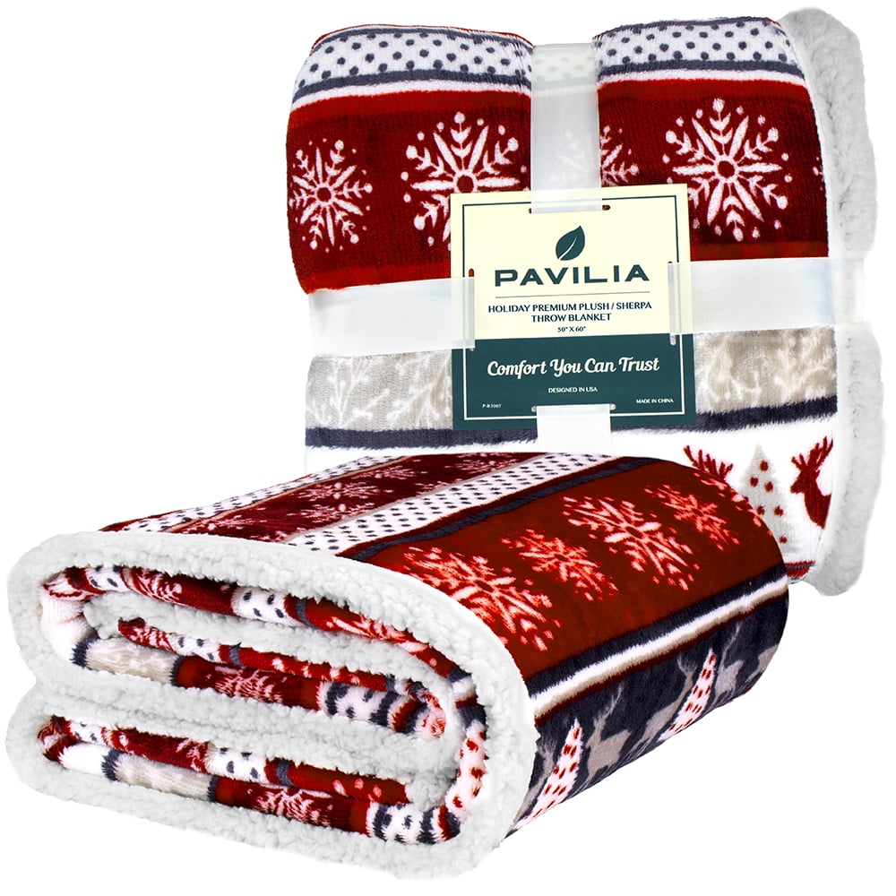 Super Soft Flannel Premium Plush Sherpa Throw Christmas Blanket | Soft, Warm, Cozy, Reversible Microfiber Winter Cabin Throw | Plaid Hol... - Lightweight Plush Warm Blanket for All Seasons Detail