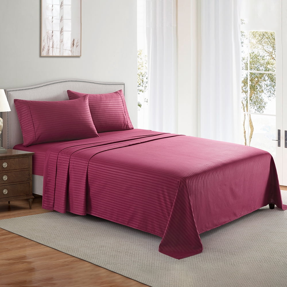 Ultra-Soft Bedding Set with Flat Sheet, Fitted Bed Sheet & Pillowcases, Full Burgundy - Luxury Bed Sheet Set with Deep Pockets Detail
